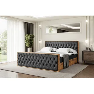 ALTDECOR Boxspringbett mit Matratze und Lattenrost, Topper, Fußteil,Polsterbett mit Bettkasten, Bett mit Stauraum H3-Matratze, Doppelbett, Boxbett  - LOLLI5-Z - 140x200 - Schwarz Kunstleder - Schwarz