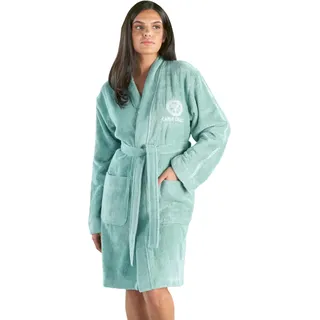 CARLO COLUCCI Damenbademantel »Vito, ideal für Sauna & Spa, Hotelbademantel, Morgenmantel« 1 Stk. Logostickerei auf Brust, Schriftzug auf Ärmeln, Uni-Farben, Baumwolle, grün