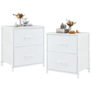 DUMOS Nachttisch 2er Set Beistelltisch Stoff Schubladenschrank Schmal Schrank Kommode Schlafzimmer Industrial Stil für Wohnzimme Kinderzimmer Flur Aufbewahrungsschrank