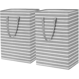 TIMEYARD Wäschekorb Faltbar Wäschesammler Aufbewahrungskorb Kinderzimmer Laundry Baskets Korb Geflochten Handtuchkorb für Badezimmer Wohnzimmer Wäschetonne, 43x60cm, 75Lx2, Grau & Weiß
