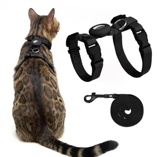 VKPETFR Katzengeschirr und Leine, ausbruchsicher zum Spazierengehen, verstellbares süßes Kätzchen-Geschirr mit Airtag-Halterung für kleine und große Katzen, leicht, weich, für Spaziergänge, Reisen,