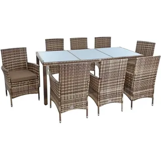 Polyrattan Sitzgruppe Gartenmöbel Set f. 8 Personen Rattan Gartenset Beige-Braun