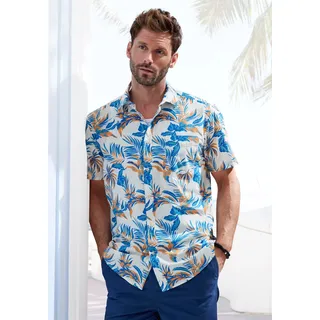 John Devin Hawaiihemd »Regular fit«, Kurzarm, Freizeithemd mit Palmendruck aus reiner Baumwolle, beige