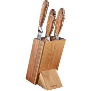 Tescoma Feelwood Premium Messerblock-Set I 5 Spitzen-Kochmesser aus rostfreiem Stahl im edlen Holzblock I Ergonomisches Design für Präzision und Komfort