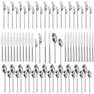 Deleca Besteckset Amor für 12 Personen - Edelstahl 18/10 - Besteck Set mit Messer Gabel Löffel, Steakmesser, Essbesteck - Spülmaschinenfest - Silber - Silber