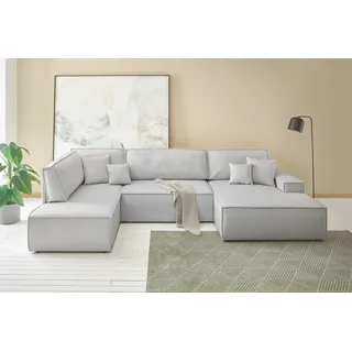 OTTO home "FINNLEY U-Form XXL 329 cm - OTTO. Verlässliche Qualität.", Schlafsofa, Bettkasten, in Bouclé, Struktur fein und Mega Cord,
