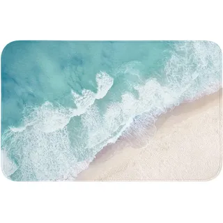 OnlyWow Badematte Strand - Meer - Natur - Sommer Badvorleger 80x50 cm , Türkis , Textil , Füllung: Polyurethan (Pur) , Rechteckig , 80x50 cm , Heimtextilien, Badtextilien, Badematten