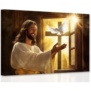 CCWACPP Jesus-Wandkunst christliches Dekor religiöse Leinwanddrucke Kreuz Taube Bilder Gott Gemälde Poster Kirchendekor gerahmt (30L x 45B cm)