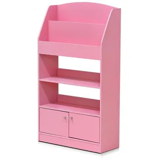 Furinno Magazin/Bücherregal mit Aufbewahrungsfächern für Kinder, holz, Rosa, 24 x 24 x 110.01 cm