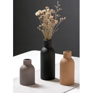 VASETOPIA Keramik Vase 3 Stück, Nordischer Boho Stil Blumenvasen Home Decor für Pampasgras, Bücherregal, Flur(Khaki/Schwarz/Grau)
