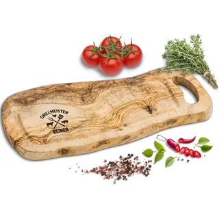 ROZTFYR Schneidebrett Olivenholz [+ PERSONALISIERT] | Grillbrett | Grill Geschenke für Männer | Grill Zubehör | Personalisierte Geschenke Männer | Holzbrett mit Gravur | Servierbrett
