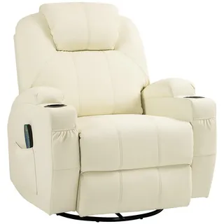 Homcom Relaxsessel mit Massagefunktion Leder 78 x 106 x 80 cm Cremeweiß