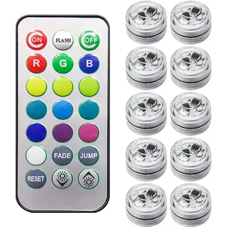 Joyan Unterwasser Licht, 10 Stück Mini LED Lichter Wasserdicht, Mehrfarbige Teichbeleuchtung, LED Teelichter mit Fernbedienung, Pool Beleuchtung Unterwasser, für Aquarium Badewanne Pool Garten Party