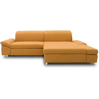 DOMO. collection Ecksofa Mika, Sofa mit Schlaffunktion und Bettkasten in L-Form, Schlafsofa mit Rücken- und Armlehnfunktion, Polsterecke 260 x 178 x 80 cm (BxTxH), gelb