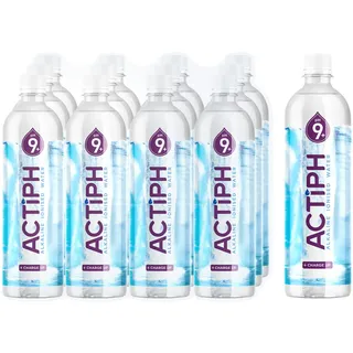 ACTIPH Ionisiertes Alkalisches Quellwasser pH 9+ Gereinigt mit Elektrolyten – Rein und Sanft - 12 x 1 L PET-Flaschen