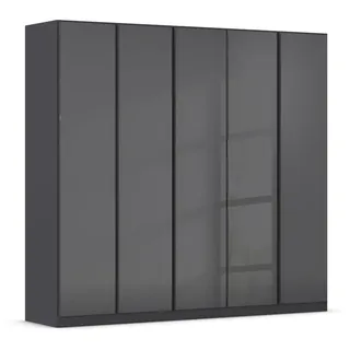 Rauch Möbel Monostar, Drehtürenschrank, Kleiderschrank, Kleiderschränke, Garderobe, Schrank mit Stauraum, 5-türig, 5 Glastüren, Farbe Glas Basalt/Grau metallic, Schwarz, 226x210x54cm