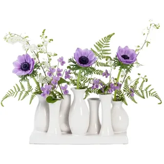 Jinfa Handgefertigte kleine Keramik Deko Blumenvasen Set aus 7 Vasen in weiß-für Trockenblumen, Pampasgras, getrocknete Blumen