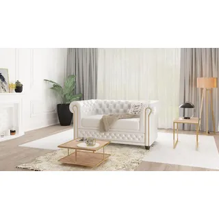 s-style möbel Chesterfield Sofa Kunstleder 2-Sitzer Weiß