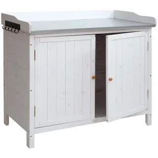 MCW Gartenschrank MIT Arbeitsplatte Weiß , Holz , 104x86x52 cm , Wohnzimmer, Wohnzimmertische, Blumenständer