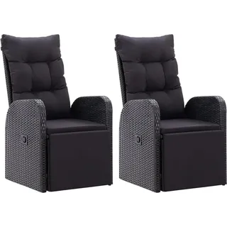 vidaXL Gartensessel mit Kissen 2 Stk. Verstellbar Schwarz Poly Rattan - Schwarz