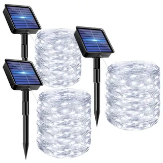 bitjam 3 Stück Solar Lichterkette Aussen, 15M 150 LED Lichterketten Solar Draußen 8 Modi IP65 Wasserdicht Solarlichterkette Außen Wetterfest für Garten Zaun Baum Hof Balkon Deko (kaltweiß)