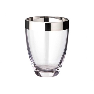 Edzard Vase Charlotte (Ø 12 cm, Höhe 16 cm) aus mundgeblasenem Kristallglas - Blumenvase, Glasvase rund und mit Platinrand - Moderne Tulpenvase aus Glas als Tischdeko Farblos