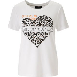 T-Shirt ANISTON CASUAL, Damen, Gr. 38, schwarz (weiß schwarz, taupe, orange), Single Jersey, Obermaterial: 95% Viskose, 5% Elasthan, bedruckt, figurumspielend hüftlang, Rundhals, Shirts T-Shirt, mit Herz, Leo-Druck und Statement-Schriftzügen