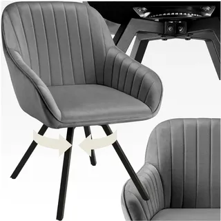 Drehbare Esszimmerstühle mit Armlehne, ergonomischer Schalenstuhl mit Samtbezug, gesteppt, drehbare Stühle für Wohnzimmer, Esstisch, Arbeitszimmer, Schminktisch, Küchenstühle - 1er Set, grau - Grau