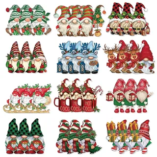 JSTHHTT 36 Stück Weihnachten Anhänger Wichtel Set, Weihnachtsdeko mit Schnur, Lustige Zwerge mit Weihnachtsmützen und Geschenke, für Baumschmuck Christbaum Dekoration Usw (12 Stile)