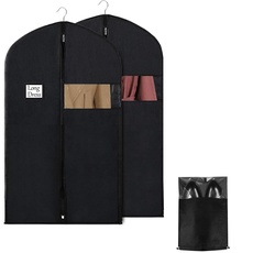 Zwei Kleidersäcke mit Schuhbeuteln, 100 cm Mottensicherer Kleidersack, Business-Anzug-Schutzhülle mit transparentem Fenster, schwarzes Kleidersack-Set für Kleider, Mäntel, Jacken und Hemden