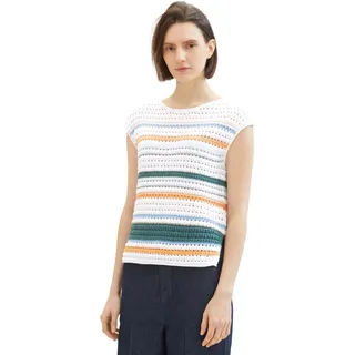 TOM TAILOR Damen Pullunder mit Multicolor-Streifen, 34855 - Green Orange Multicolor Stripe, M