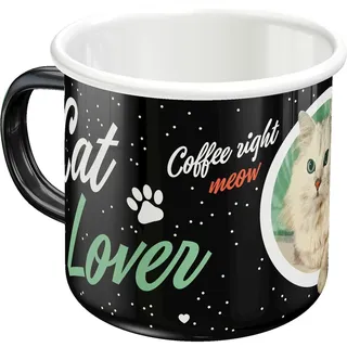 Nostalgic-Art Retro Emaille-Tasse, 360 ml, Cat Lover Black – Geschenk-Idee für Katzen-Besitzer, Camping-Becher, Vintage Design