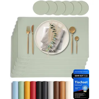 Mahewa® 6er Set Premium Tischset aus Kunstleder - Platzset abwaschbar und wasserdicht - Platzdeckchen Telleruntersetzer in Lederoptik (Mintgrün, Eckig)
