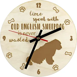 Old English Sheepdog - Uhr mit Hund, Holzuhr mit Gravur, personalisierte Uhr von Art-Dog