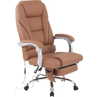 CLP Bürostuhl Pacific Echtleder mit Massagefunktion höhenverstellbar und drehbar,hellbraun - Braun