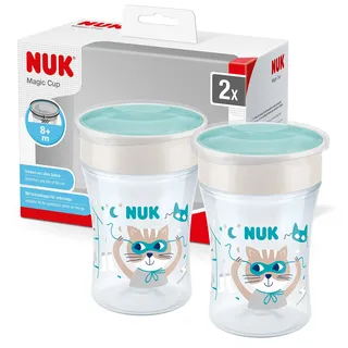 NUK Magic Cup Trinklernbecher | 8+ Monate | 230 ml | auslaufsicherer 360°-Trinkrand | BPA-frei | grau | 2 Stück