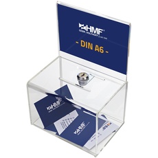 HMF 46912 Acryl Spendenbox abschließbar | 15,5 x 11 x 11 cm | DIN A6 Blatteinschub | Transparent