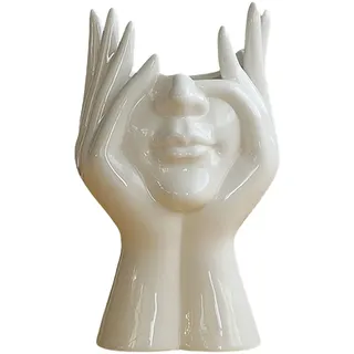 Gesicht Vase aus Keramik, Weibliche Form, Weiß, Moderne Tischdekoration für Wohnzimmer, Büro und Café (Face C)