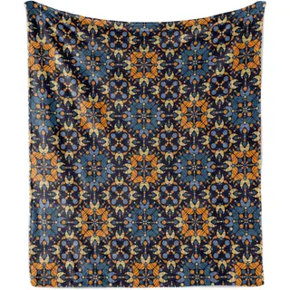 ABAKUHAUS Abstrakt Weich Flanell Fleece Decke, Bohemian Form-Muster, Gemütlicher Plüsch für den Innen- und Außenbereich, 125 x 175 cm, Indigo und Multicolor - Blau