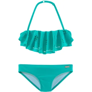 Bandeau-Bikini BUFFALO, Jungen, Gr. 146/152, N-Gr, blau (türkis), Polyamid, unifarben, Bikini-Sets Bandeau-Bikini, mit modischem Volant, Topseller