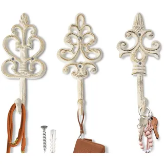 Comfify Dekorativer Shabby Chic Wandhaken - Rustikal - Antik anmutend - Französischer Landhaus-Charme - Große Dekorative Hängehaken - 3er Set - Schrauben und Dübel zur Montage inklusive