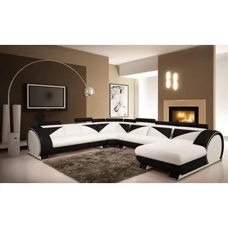 Ledersofa mit USB Ledersofa Big Sofa Ecksofa Leder XXL Wohnlandschaft U Form - Weiß