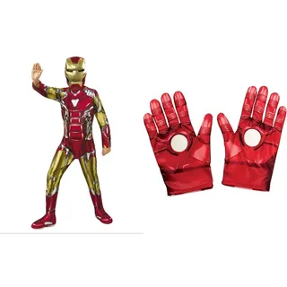 Rubie's Offizielles Kostüm Iron Man, Avengers Endgame, klassisch, Kindergröße M, 5-7 Jahre, Körpergröße 132 cm & Offizielle Kostüm-Handschuhe Iron Man, Marvels Avengers