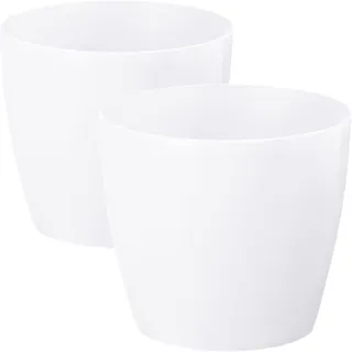 PECZEKO Glänzende Blumentöpfe - Deko Pflanztopf für Blumen & Kräuter - Langlebige & leichte runde Kunststoff-Pflanzentöpfe für Wohn- & Esszimmer, Küche, Terrasse, Balkon - 2er-Set - (Weiß, ø 36 cm)