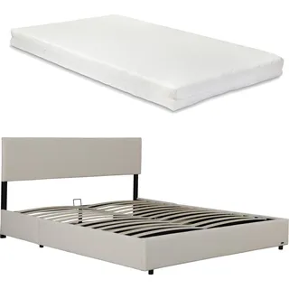 Corium Polsterbett Juva mit Matratze und Bettkasten 160x200 cm Beige
