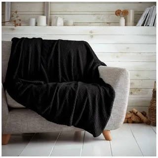 GC GAVENO CAVAILIA Premium Popcorn Honigkamm-Decke, für Sofa, Bett, pflegeleicht, superweich und warm, flauschig, Waffelmuster, Schwarz, 150 x 200 cm