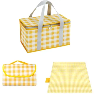 Isolierte Picknickkörbe, 35 x 20 x 20 cm Kühltasche Picknicktasche 15L, mit 150 x 200 cm Picknickdecke, tragbare, wasserdichte, Strandtaschen für heiße oder kalte Outdoor-Aktivitäten