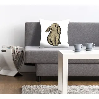 Dekokissen QUEENCE "Eilert", braun (braun, bedruckt), B:40cm L:40cm, Polyester, Dekokissen_Sitzkissen_Kissenhüllen, Dekokissen, mit einem sitzenden Hasen