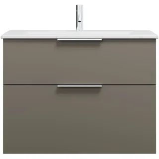 burgbad Eqio Slim Keramik-Waschtisch inklusive Waschtischunterschrank, 820x490x620mm, SHBT082F2010C0001G0146, Farbe: Grau Hochglanz / Grau Hochglanz, Griff Chrom G0146