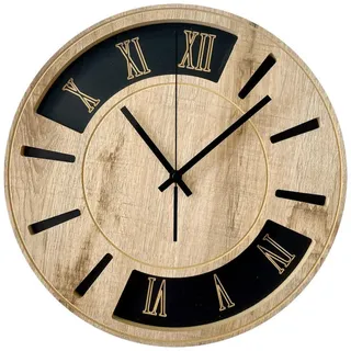 Wanduhr , Schwarz, Eichefarben , Holz, Metall, Kunststoff , Fsc, Made in Eu , Dekoration, Uhren, Wanduhren